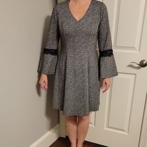 Signature by Robbie Bee Gray Dress with Black Lace Details